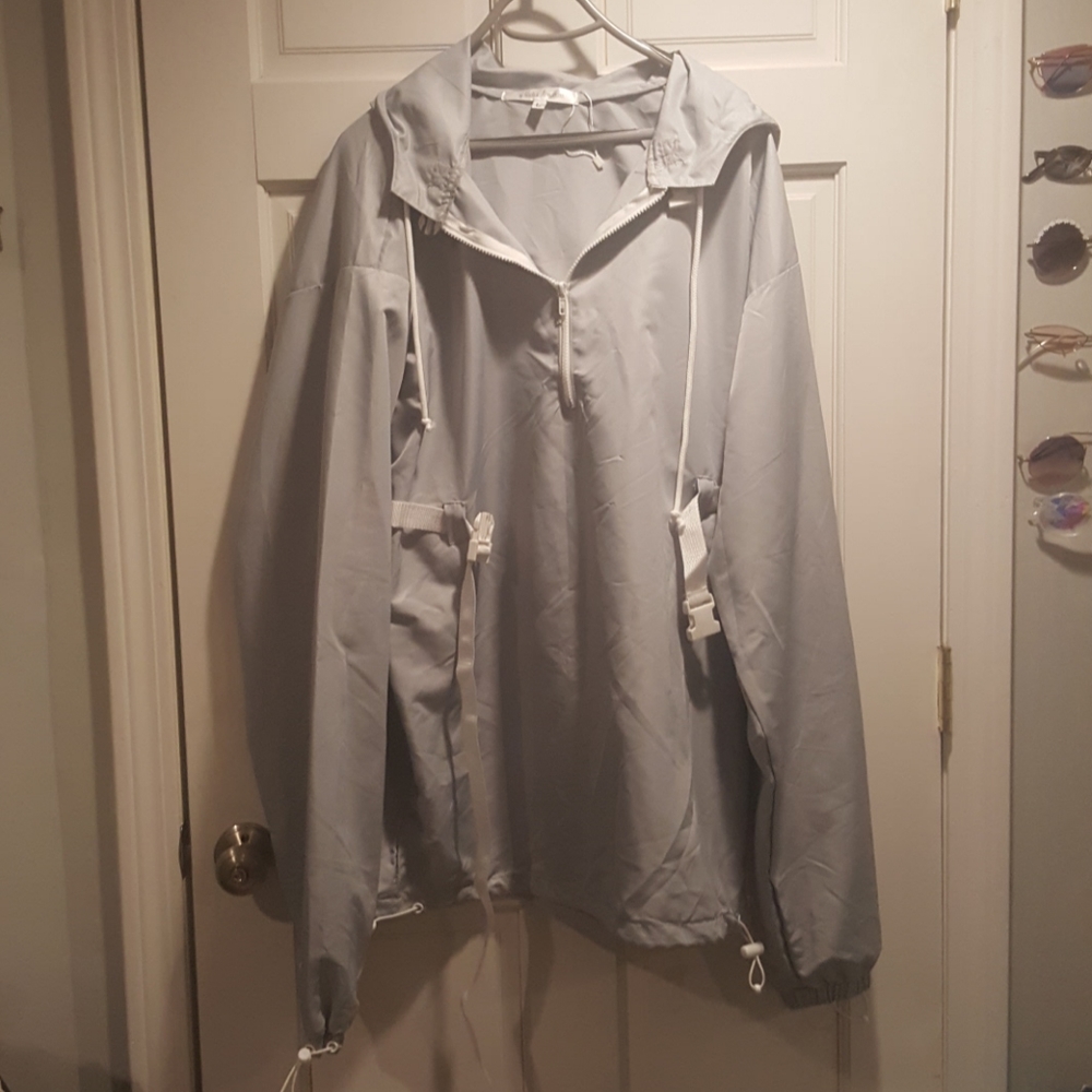 Grey belted windbreaker